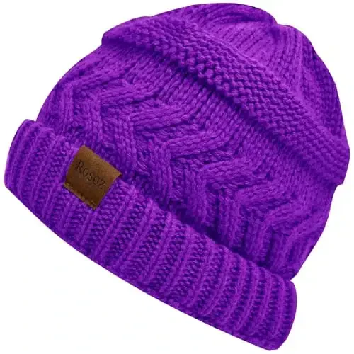 Rosoz 2 Pack Ayollar uchun Ponytail Beanie, Qishki iliq Beanie Tail Yumshoq cho'ziluvchan Kabel to'qilgan tartibsiz yuqori chignon shlyapa 