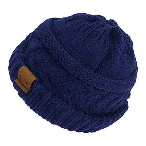 Rosoz 2 Pack Ayollar uchun Ponytail Beanie, Qishki Issiq Beanie Quyruq Yumshoq Cho'ziluvchan Kabel Triko Bilan Tartibsiz Yuqori Tugunli Shlyapa - 3