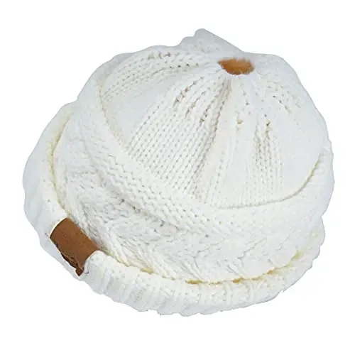 Rosoz 2 Pack Ayollar uchun Ponytail Beanie, Qishki Issiq Beanie Quyruq Yumshoq Stretch Kabel Triko Boshsiz Yuqori Bun Shlyapa - 3