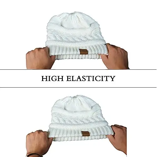 Rosoz 2 Pack Ayollar uchun Ponytail Beanie, Qishki Issiq Beanie Quyruq Yumshoq Stretch Kabel Triko Boshsiz Yuqori Bun Shlyapa - 6