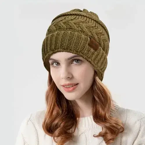 Rosoz 2 Pack Ayollar uchun Ponytail Beanie, Qishki Issiq Beanie Quyruq Yumshoq Stretch Kabel Triko Buzuq Yuqori Tugunli Shlyapa - 2