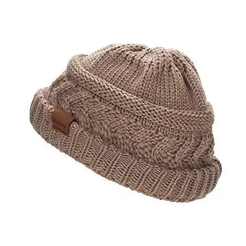 Rosoz 2 Pack Ayollar uchun Ponytail Beanie, Qishki Issiq Beanie Quyruq Yumshoq Stretch Kabel Triko Buzuq Yuqori Tugunli Shlyapa - 2