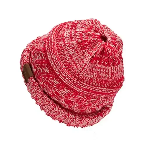 Rosoz 2 Pack Ayollar uchun Ponytail Beanie, Qishki Issiq Beanie Quyruq Yumshoq Stretch Kabel Trikotaj Buzuq Yuqori Bun Shlyapa - 3