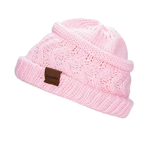 Rosoz 2 Pack Ayollar uchun Ponytail Beanie, Qishki Issiq Beanie Quyruq Yumshoq Stretch Kabel Trikotaj Buzuq Yuqori Tugunli Shlyapa - 2