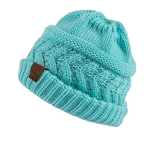 Rosoz 2 Pack Ayollar uchun Ponytail Beanie, Qishki Issiq Beanie Quyruq Yumshoq Stretch Kabel Trikotaj Tartibsiz Yuqori Tugunli Shlyapa - 2