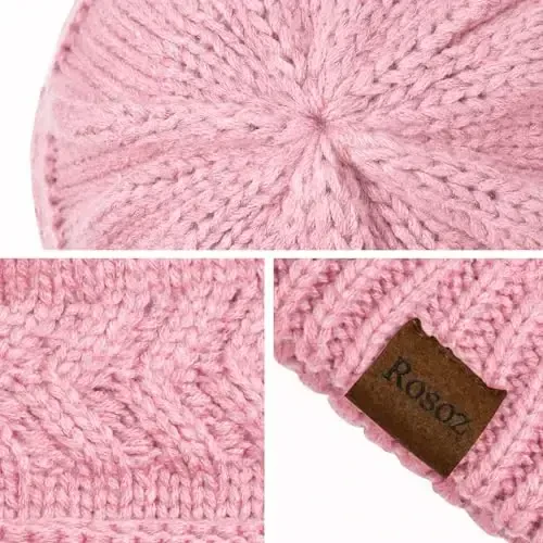 Rosoz 2 Pack Ayollar uchun Ponytail Beanie, Qishki Issiq Beanie Quyruqli Yumshoq Cho'ziluvchan Kabel Triko Bilan Boshsiz Yugurish Shapkasi - 3