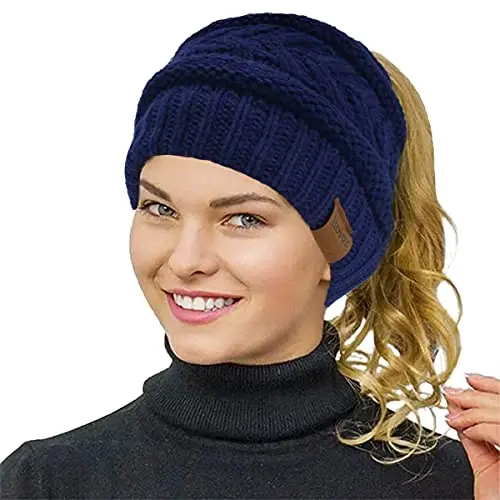 Rosoz 2 Pack Ayollar uchun Quyoncha Bini, Qishki Issiq Bini Quyoncha Yumshoq Cho'ziluvchan Kabel Trikotaj Tartibsiz Yuqori Bun Shlyapa - ROSOZ (1)
