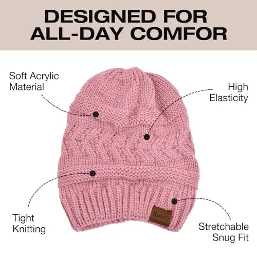 Rosoz 2 Pack Ayollar uchun Quyruqli Shlyapa, Qishki Issiq Shlyapa Yumshoq Cho'zilgan Kabel Trikotaj Bilan Boshli Baland Bun Shlyapa - 4