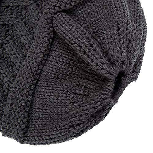 Rosoz 2 Pack Ponytail Beanie for Women,Winter Warm Beanie Tail Soft Stretch Cable Knit Messy High Bun Hat - 4