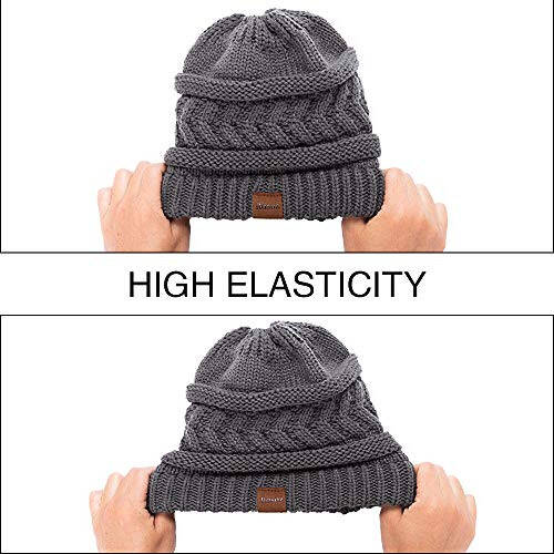 Rosoz 2 Pack Ponytail Beanie for Women,Winter Warm Beanie Tail Soft Stretch Cable Knit Messy High Bun Hat - 6