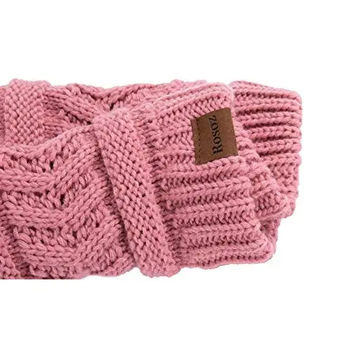 Rosoz 2 Pack Ponytail Beanie for Women,Winter Warm Beanie Tail Soft Stretch Cable Knit Messy High Bun Hat - 5