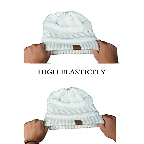 Rosoz 2 Pack Ponytail Beanie for Women,Winter Warm Beanie Tail Soft Stretch Cable Knit Messy High Bun Hat - 6