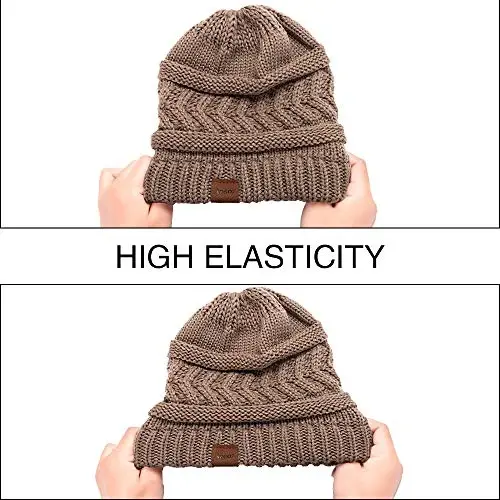 Rosoz 2 Pack Ponytail Beanie for Women,Winter Warm Beanie Tail Soft Stretch Cable Knit Messy High Bun Hat - 6