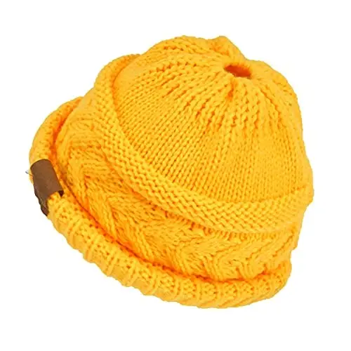 Rosoz 2 Pack Ponytail Beanie for Women,Winter Warm Beanie Tail Soft Stretch Cable Knit Messy High Bun Hat - 3