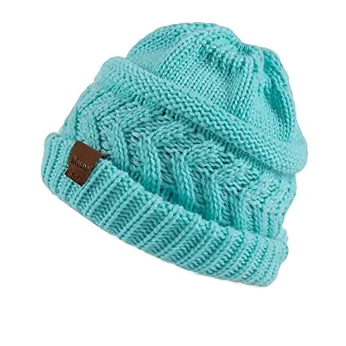 Rosoz 2 Pack Ponytail Beanie for Women,Winter Warm Beanie Tail Soft Stretch Cable Knit Messy High Bun Hat - 2