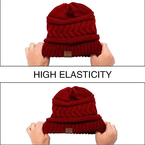 Rosoz 2 Pack Ponytail Beanie for Women,Winter Warm Beanie Tail Soft Stretch Cable Knit Messy High Bun Hat - 6