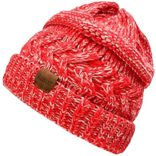 Rosoz 2 Pack Ponytail Beanie for Women,Winter Warm Beanie Tail Soft Stretch Cable Knit Messy High Bun Hat 