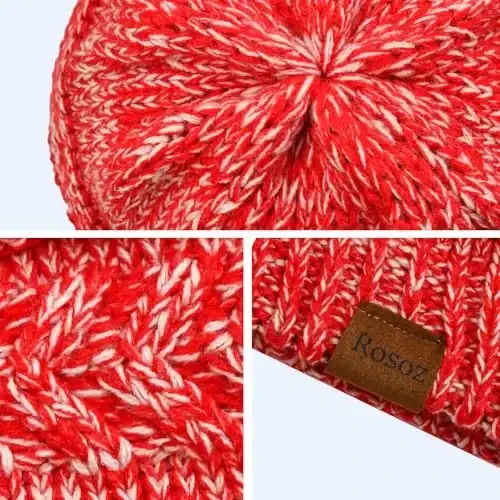 Rosoz 2 Pack Ponytail Beanie for Women,Winter Warm Beanie Tail Soft Stretch Cable Knit Messy High Bun Hat - 4