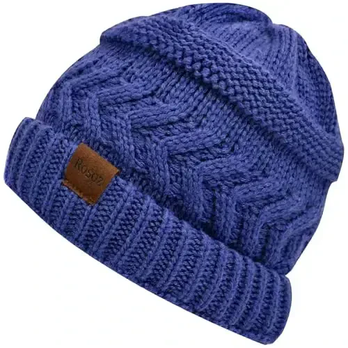 Rosoz 2 Pack Ponytail Beanie for Women,Winter Warm Beanie Tail Soft Stretch Cable Knit Messy High Bun Hat - 1