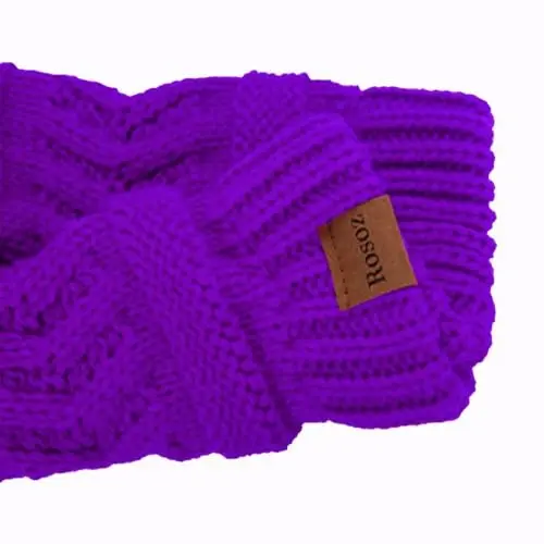 Rosoz 2 Pack Ponytail Beanie for Women,Winter Warm Beanie Tail Soft Stretch Cable Knit Messy High Bun Hat - 6