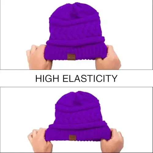 Rosoz 2 Pack Ponytail Beanie for Women,Winter Warm Beanie Tail Soft Stretch Cable Knit Messy High Bun Hat - 7