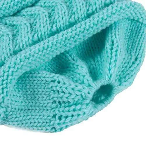 Rosoz 2 Pack Ponytail Beanie for Women,Winter Warm Beanie Tail Soft Stretch Cable Knit Messy High Bun Hat - 4