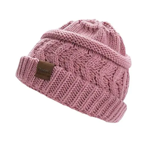 Rosoz 2 Pack Ponytail Beanie for Women,Winter Warm Beanie Tail Soft Stretch Cable Knit Messy High Bun Hat - 2