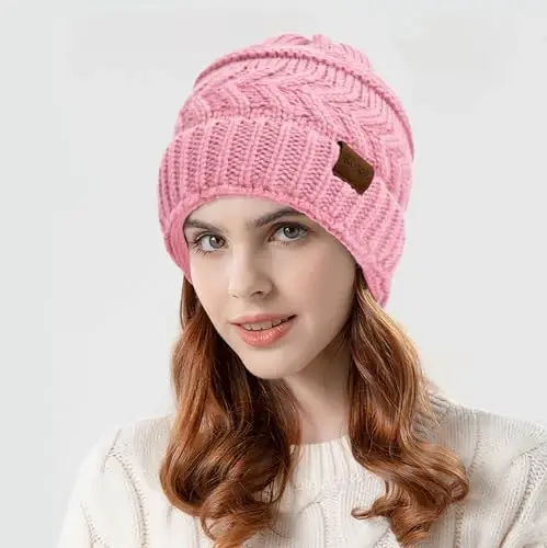 Rosoz 2 Pack Ponytail Beanie for Women,Winter Warm Beanie Tail Soft Stretch Cable Knit Messy High Bun Hat - ROSOZ (1)