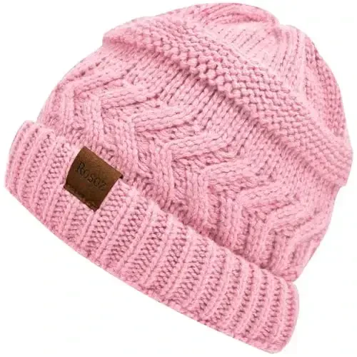 Rosoz 2 Pack Ponytail Beanie for Women,Winter Warm Beanie Tail Soft Stretch Cable Knit Messy High Bun Hat - ROSOZ