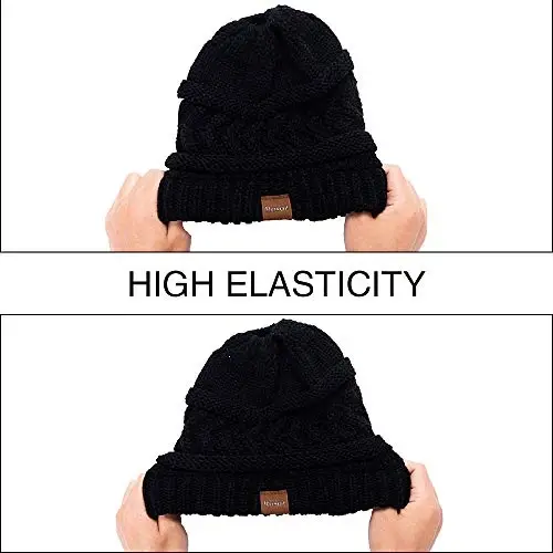 Rosoz 2 Pack Ponytail Beanie for Women,Winter Warm Beanie Tail Soft Stretch Cable Knit Messy High Bun Hat - 6