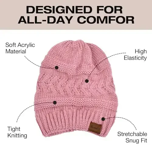 Rosoz 2 Pack Ponytail Beanie for Women,Winter Warm Beanie Tail Soft Stretch Cable Knit Messy High Bun Hat - 4