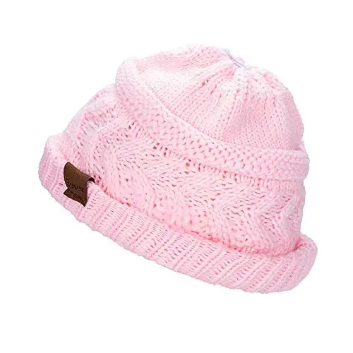Rosoz 2 Pack Ponytail Beanie for Women,Winter Warm Beanie Tail Soft Stretch Cable Knit Messy High Bun Hat - 3
