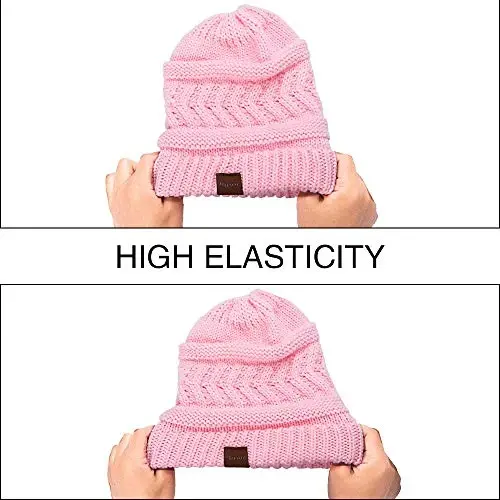 Rosoz 2 Pack Ponytail Beanie for Women,Winter Warm Beanie Tail Soft Stretch Cable Knit Messy High Bun Hat - 6
