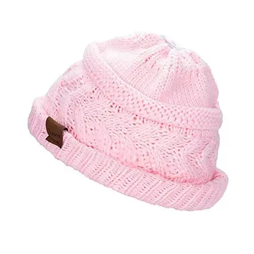 Rosoz 2 Pack Ponytail Beanie for Women,Winter Warm Beanie Tail Soft Stretch Cable Knit Messy High Bun Hat - 3