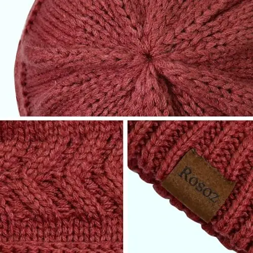 Rosoz 2 Pack Ponytail Beanie for Women,Winter Warm Beanie Tail Soft Stretch Cable Knit Messy High Bun Hat - 3