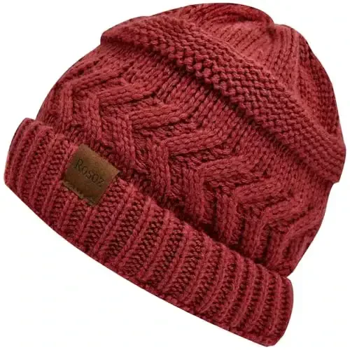 Rosoz 2 Pack Ponytail Beanie for Women,Winter Warm Beanie Tail Soft Stretch Cable Knit Messy High Bun Hat - 1