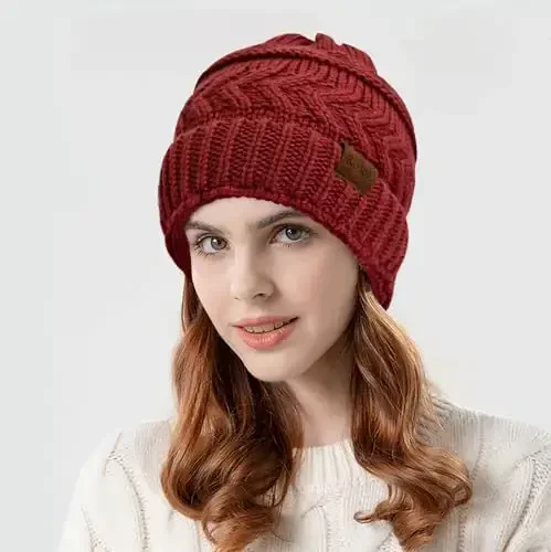 Rosoz 2 Pack Ponytail Beanie for Women,Winter Warm Beanie Tail Soft Stretch Cable Knit Messy High Bun Hat - ROSOZ (1)