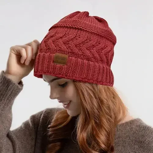 Rosoz 2 Pack Ponytail Beanie for Women,Winter Warm Beanie Tail Soft Stretch Cable Knit Messy High Bun Hat - 6