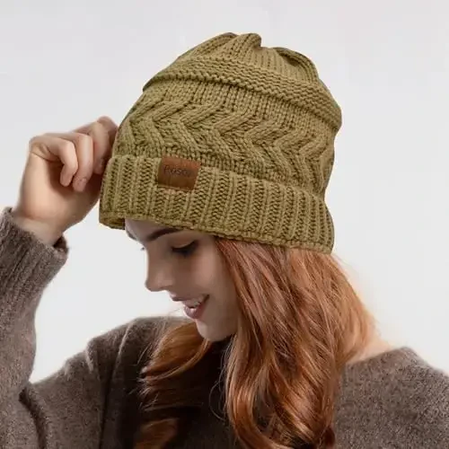 Rosoz 2 Pack Ponytail Beanie for Women,Winter Warm Beanie Tail Soft Stretch Cable Knit Messy High Bun Hat - 6