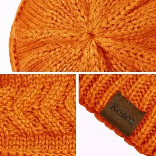 Rosoz 2 Pack Ponytail Beanie for Women,Winter Warm Beanie Tail Soft Stretch Cable Knit Messy High Bun Hat - 3