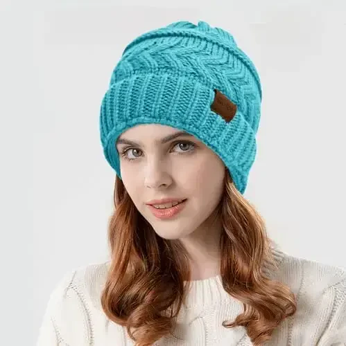 Rosoz 2 Pack Ponytail Beanie for Women,Winter Warm Beanie Tail Soft Stretch Cable Knit Messy High Bun Hat - ROSOZ (1)