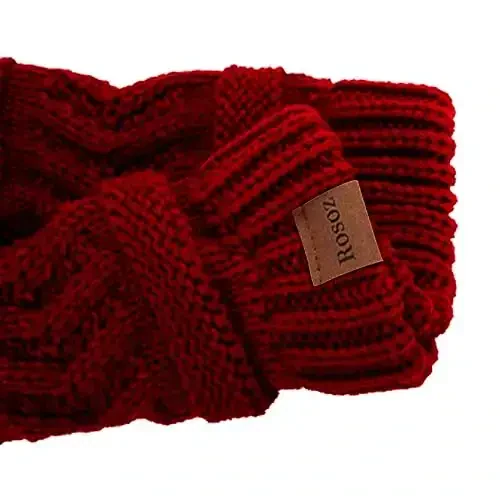 Rosoz 2 Pack Ponytail Beanie for Women,Winter Warm Beanie Tail Soft Stretch Cable Knit Messy High Bun Hat - 5