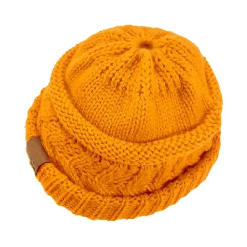 Rosoz 2 Pack Ponytail Beanie for Women,Winter Warm Beanie Tail Soft Stretch Cable Knit Messy High Bun Hat - 3