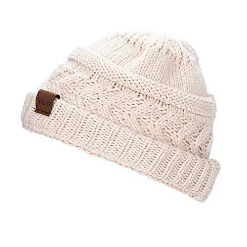 Rosoz 2 Pack Ponytail Beanie for Women,Winter Warm Beanie Tail Soft Stretch Cable Knit Messy High Bun Hat - 3