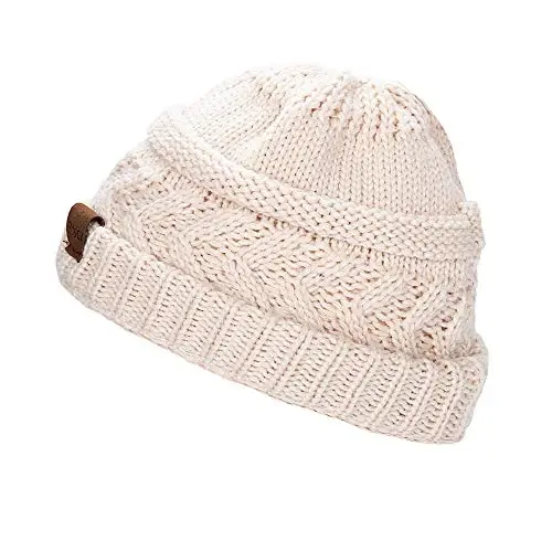 Rosoz 2 Pack Ponytail Beanie for Women,Winter Warm Beanie Tail Soft Stretch Cable Knit Messy High Bun Hat - ROSOZ (1)