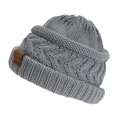 Rosoz 2 Pack Ponytail Beanie for Women,Winter Warm Beanie Tail Soft Stretch Cable Knit Messy High Bun Hat - 2