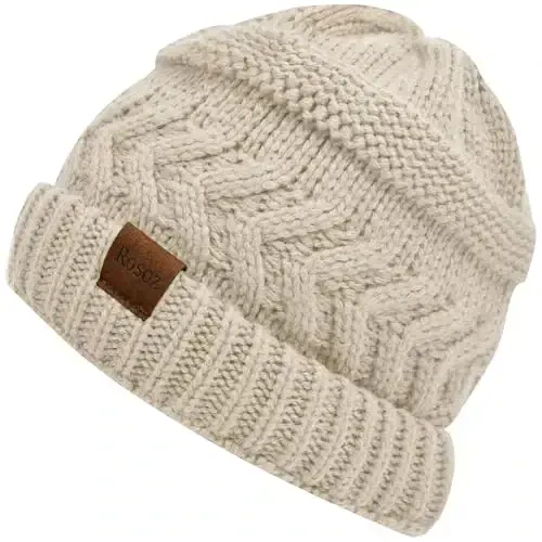 Rosoz 2 Pack Ponytail Beanie for Women,Winter Warm Beanie Tail Soft Stretch Cable Knit Messy High Bun Hat - ROSOZ