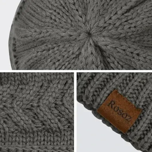 Rosoz 2 Pack Ponytail Beanie for Women,Winter Warm Beanie Tail Soft Stretch Cable Knit Messy High Bun Hat - 3