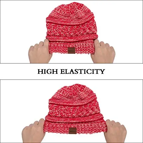 Rosoz 2 Pack Ponytail Beanie for Women,Winter Warm Beanie Tail Soft Stretch Cable Knit Messy High Bun Hat - 6