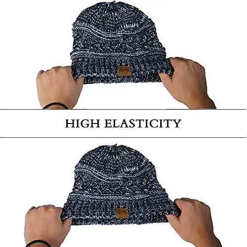 Rosoz 2 Pack Ponytail Beanie for Women,Winter Warm Beanie Tail Soft Stretch Cable Knit Messy High Bun Hat - 6
